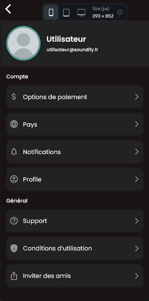 Réglages de Soundify